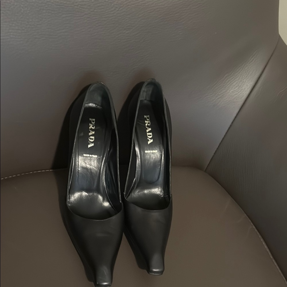 Prada Black Leather Stiletto Heels
